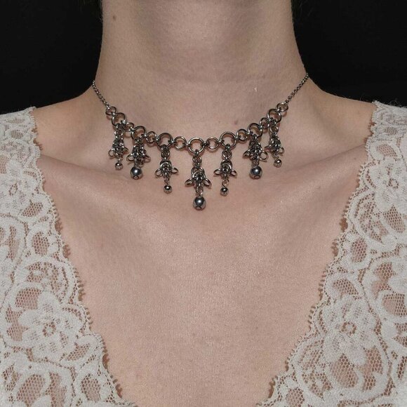 Gothic byzantine choker chainmail necklace with a small silver chain - Picture 7 of 7